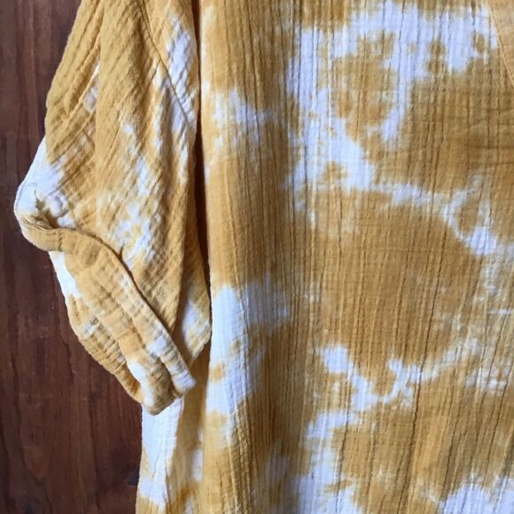Wonderly Yellow Tie Dye Top XL V Neck Short Sleeve Cotton Gauze NWOT - Picture 3 of 6